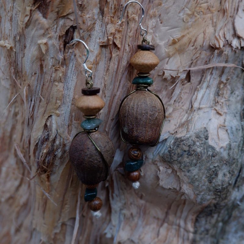 Pure Essence Nature Earrings with Crystal and Wood - Image 2