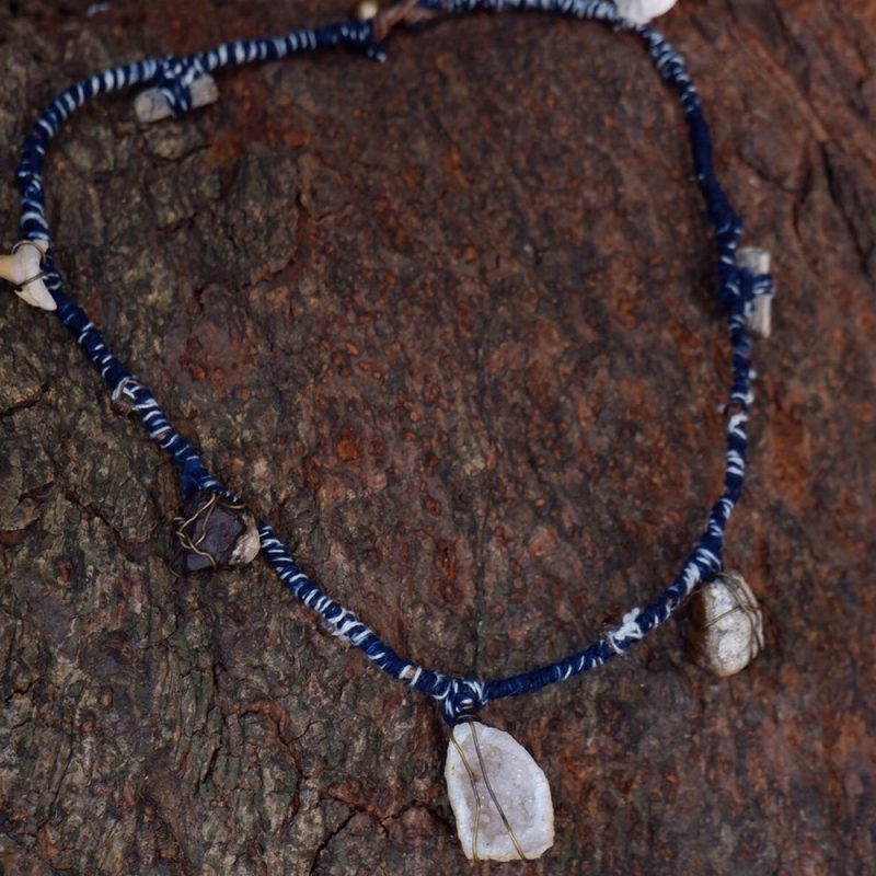 Serene Balance Crystal Fossil Necklace with Indigo Dyed Cord - Image 2