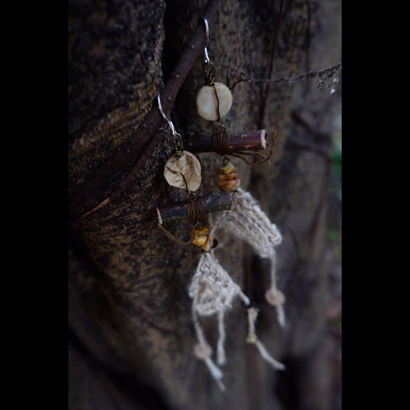 Good Fortune Nature Earrings with Agate and Silk - Image 2