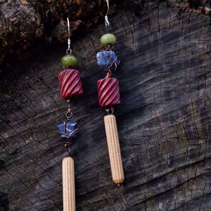 Prosperity Lapis Lazuli Earrings with Jade and Silver - Image 2