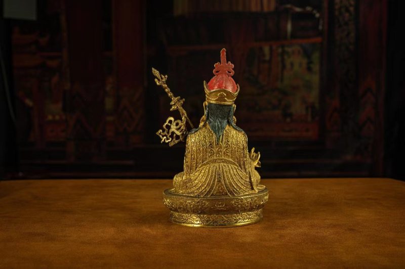 19th Century Padmasambhava Tibetan Antique Buddha Statue Fully Engraved Gilt From Dorje Drak Monastery - Image 13
