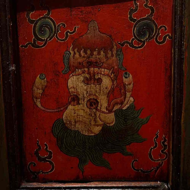 19th Century Painted “Five Senses Flower Offering” Tibetan Dharma Cabinet From Central Tibet - Image 4