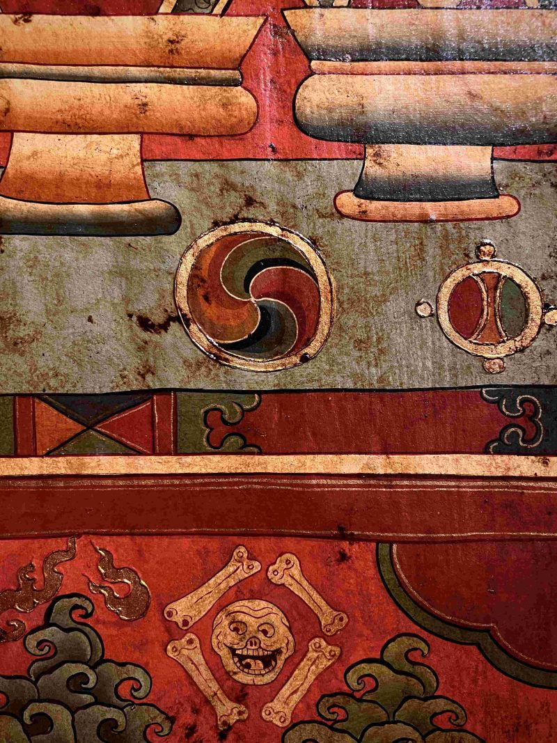 19th Century Shmashana Sacrificial Scene Old Wooden Door Thangka - Image 9