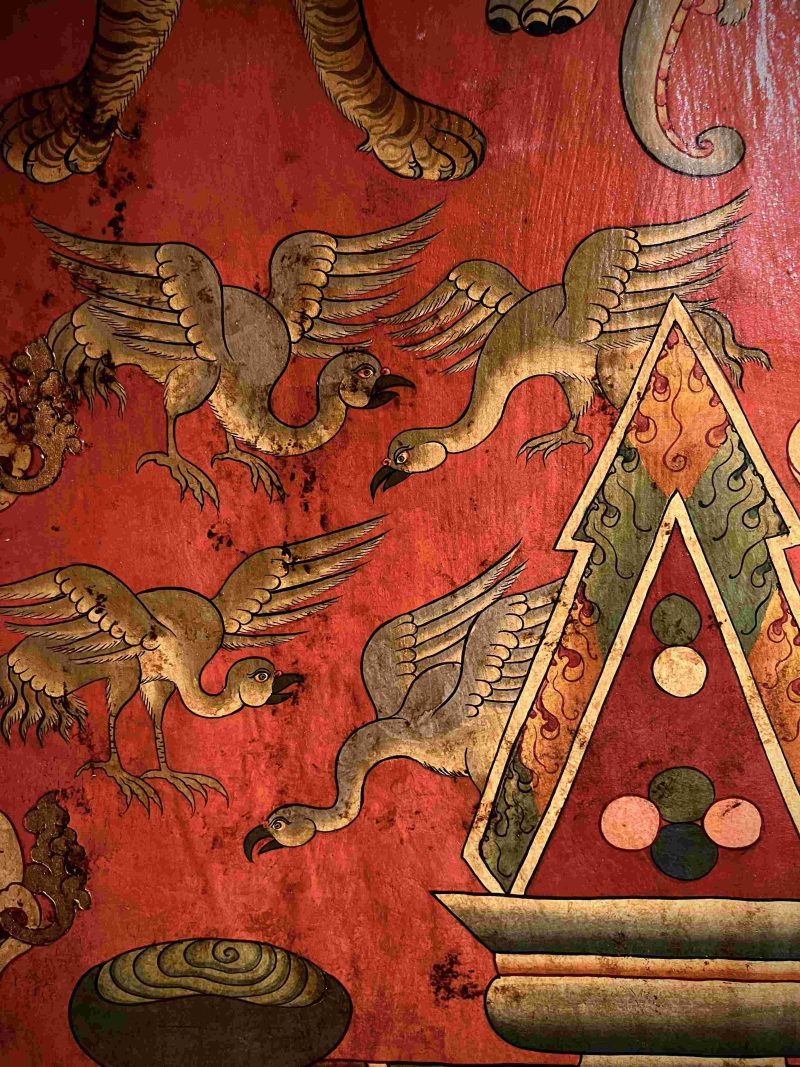 19th Century Shmashana Sacrificial Scene Old Wooden Door Thangka - Image 5
