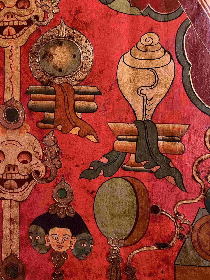 19th Century Shmashana Sacrificial Scene Old Wooden Door Thangka - Image 3
