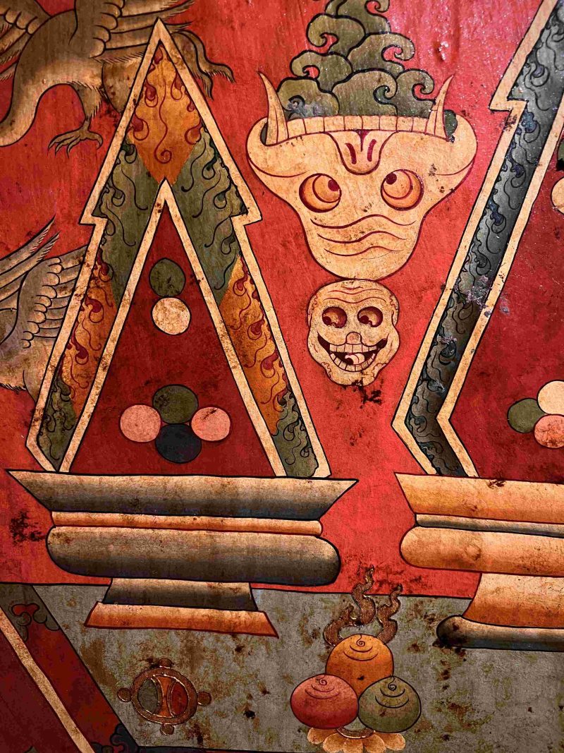 19th Century Shmashana Sacrificial Scene Old Wooden Door Thangka - Image 8