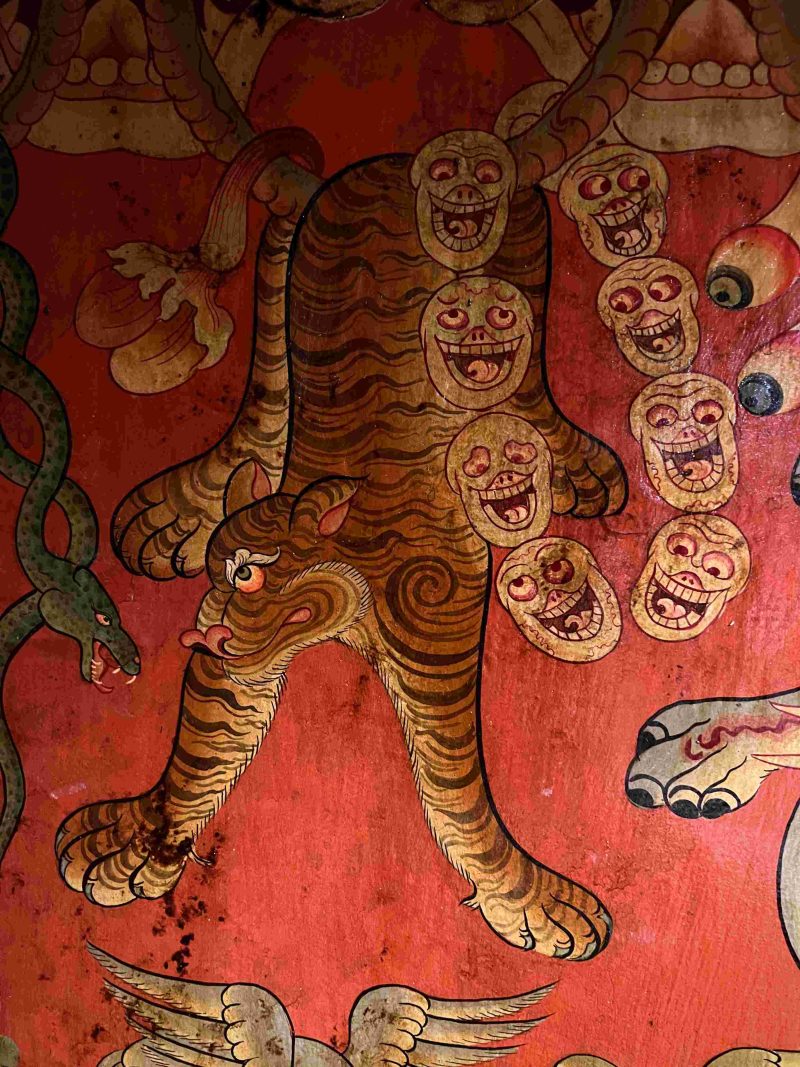 19th Century Shmashana Sacrificial Scene Old Wooden Door Thangka - Image 6