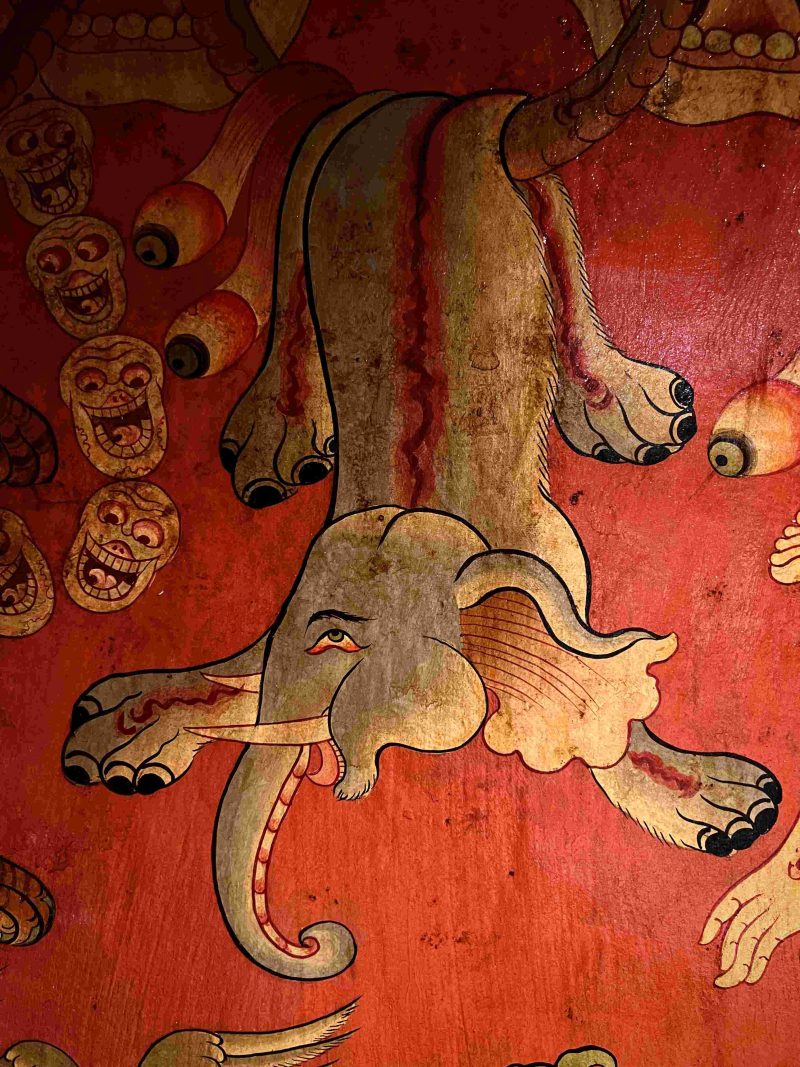 19th Century Shmashana Sacrificial Scene Old Wooden Door Thangka - Image 4
