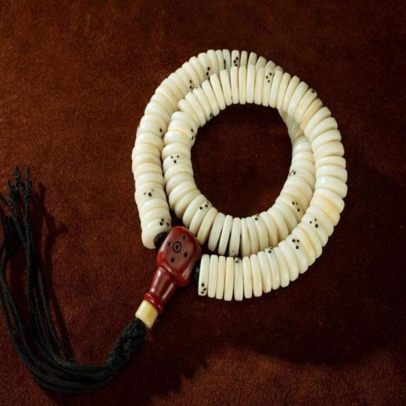 Qing Dynasty  Tridacna gigas prayer beads Tridacna fossils  Tibetan ritual article Antique - Image 2