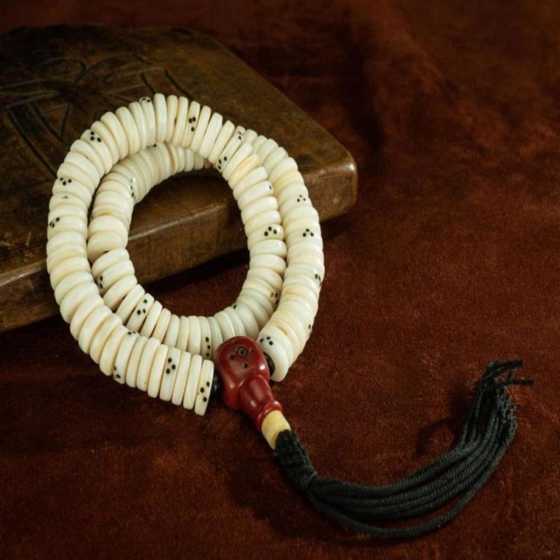 Qing Dynasty  Tridacna gigas prayer beads Tridacna fossils  Tibetan ritual article Antique - Image 4