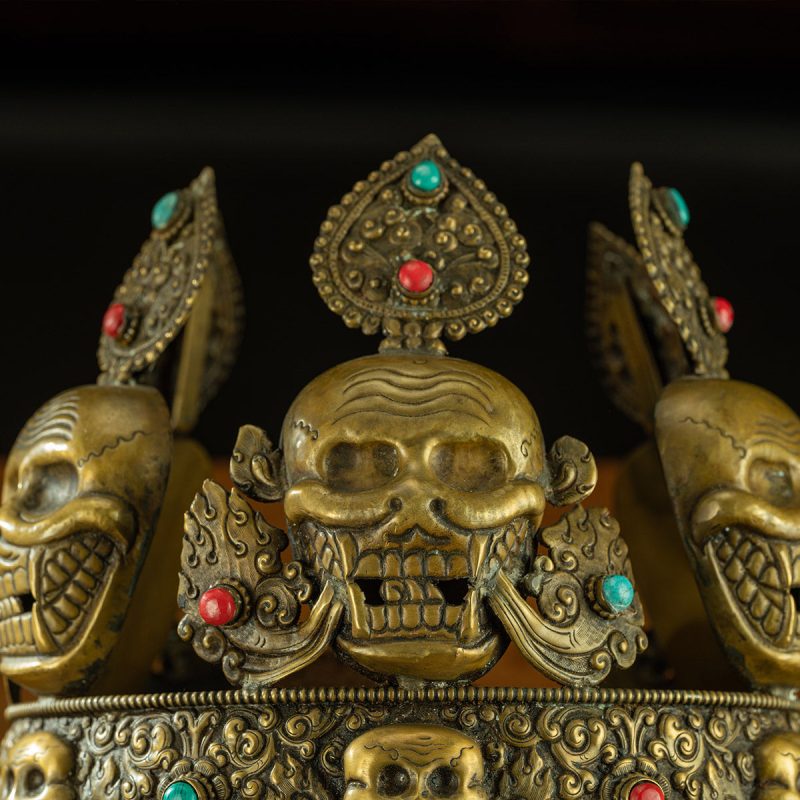 Qing Dynasty  Sita Vana's Dharma Protector Hat Yellow Lima Copper Inlaid With Coral and Turquoise Sakya Monastery - Image 2