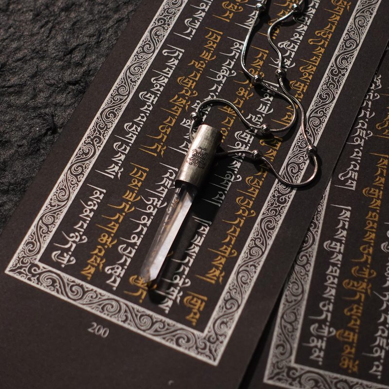 Eight Blessings from Tibet Spiritual Amulet Pendant in Sterling Silver & Crystal Quartz - Image 14