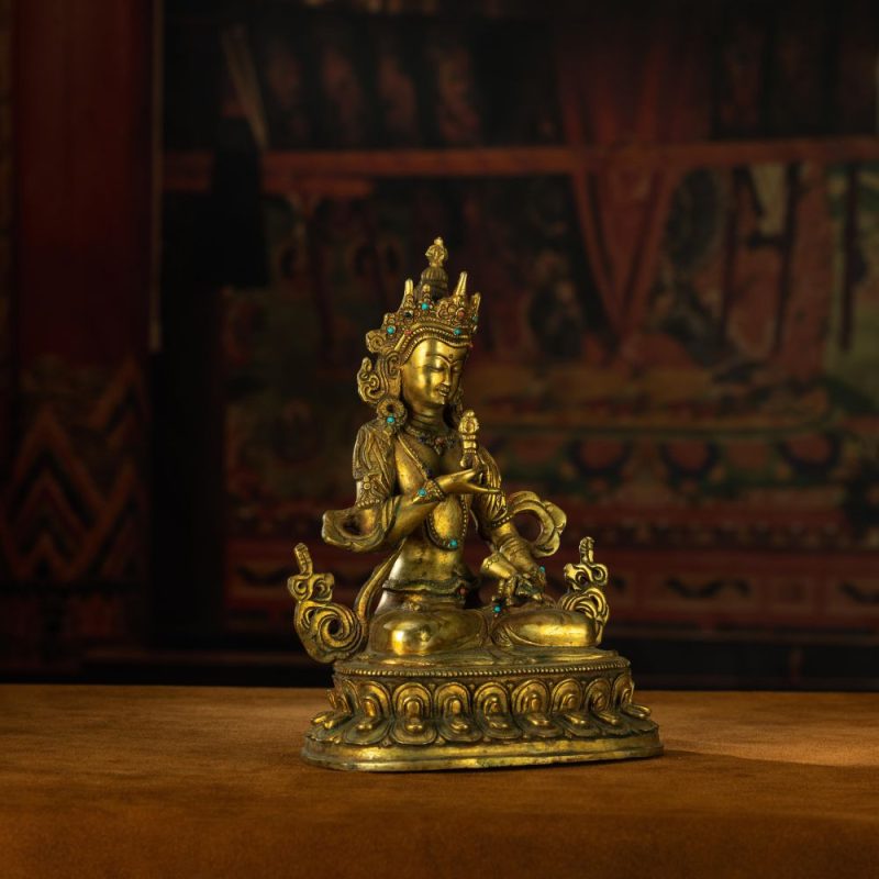 Qing Dynasty Vajrasattva statue Tibetan antique Buddha statue Gilt inlaid with Gemstones Minzhu Lin Temple - Image 7