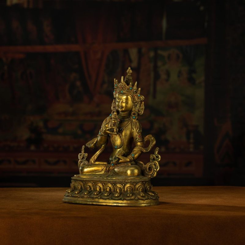 Qing Dynasty Vajrasattva statue Tibetan antique Buddha statue Gilt inlaid with Gemstones Minzhu Lin Temple - Image 8