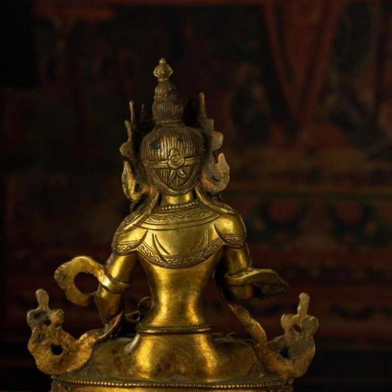 Qing Dynasty Vajrasattva statue Tibetan antique Buddha statue Gilt inlaid with Gemstones Minzhu Lin Temple - Image 9