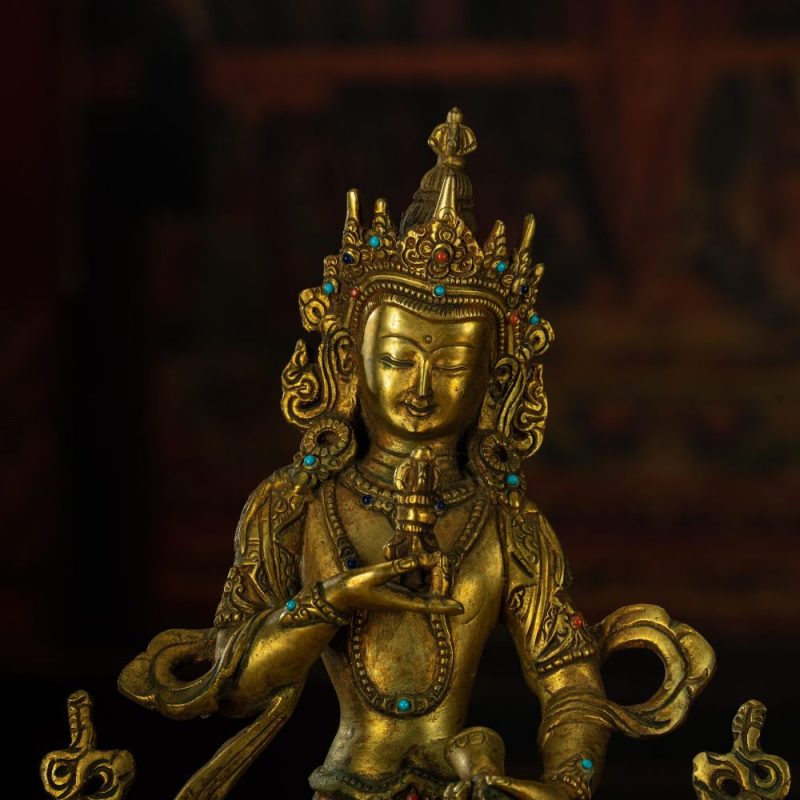 Qing Dynasty Vajrasattva statue Tibetan antique Buddha statue Gilt inlaid with Gemstones Minzhu Lin Temple - Image 2