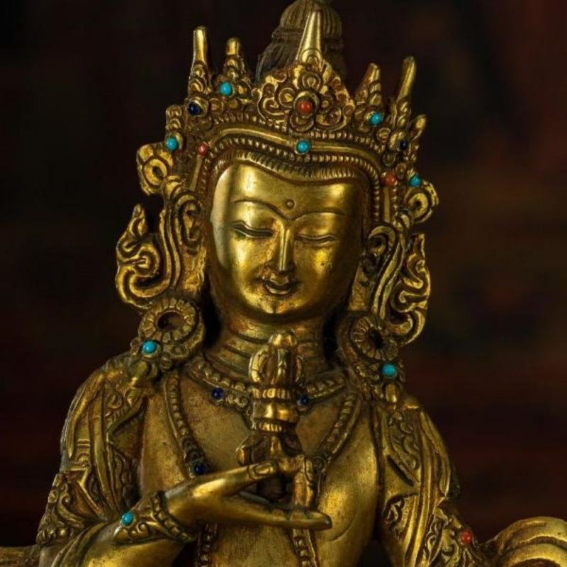 Qing Dynasty Vajrasattva statue Tibetan antique Buddha statue Gilt inlaid with Gemstones Minzhu Lin Temple - Image 3