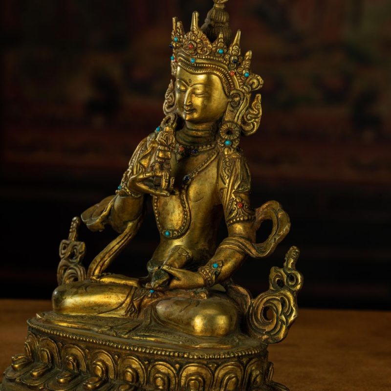 Qing Dynasty Vajrasattva statue Tibetan antique Buddha statue Gilt inlaid with Gemstones Minzhu Lin Temple - Image 4