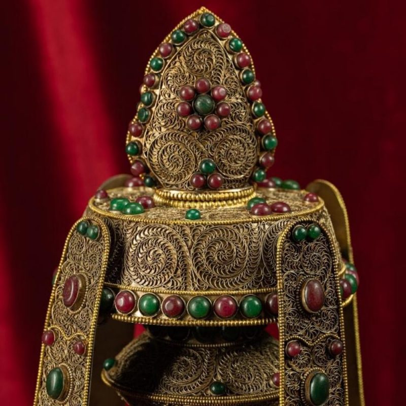 Qing Dynasty  Eternal Longevity Precious Vase Tibetan Colossal Edition Silver Filigree With Inlaid Gemstones Riwoche Monastery - Image 3