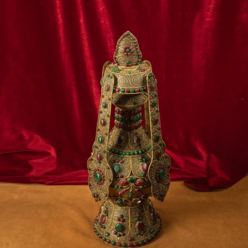 Qing Dynasty  Eternal Longevity Precious Vase Tibetan Colossal Edition Silver Filigree With Inlaid Gemstones Riwoche Monastery - Image 2