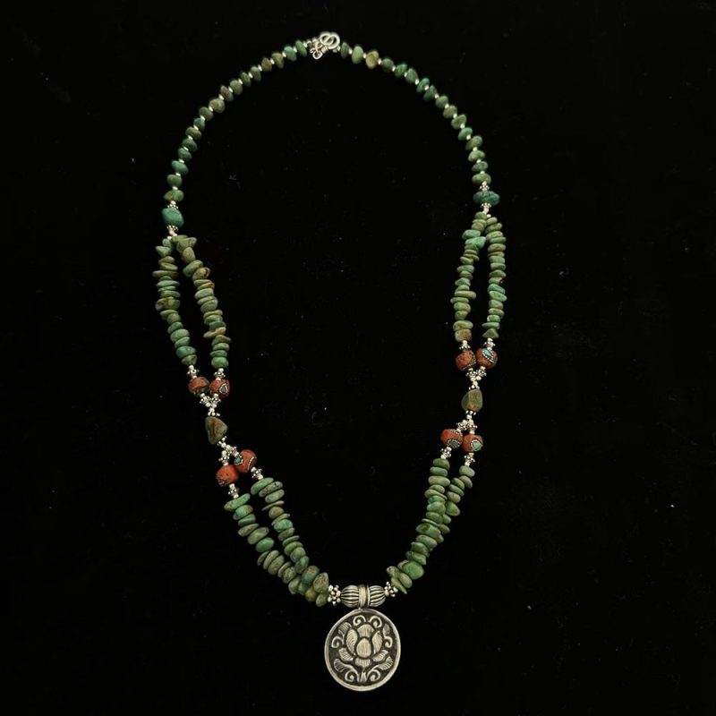 Prosperity Path Turquoise and Silver Handcrafted Necklace - Image 2