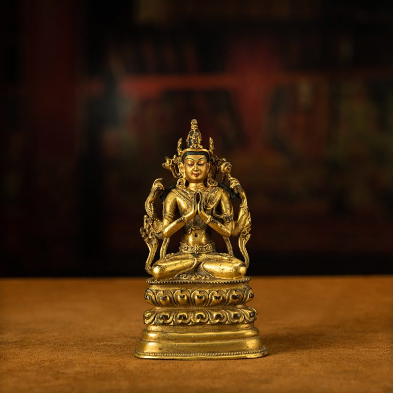 Rare Full Of Gold Qing Dynasty Tibetan Avalokitesvara Statue Whoever Is Gazed At By It Can Be Liberated