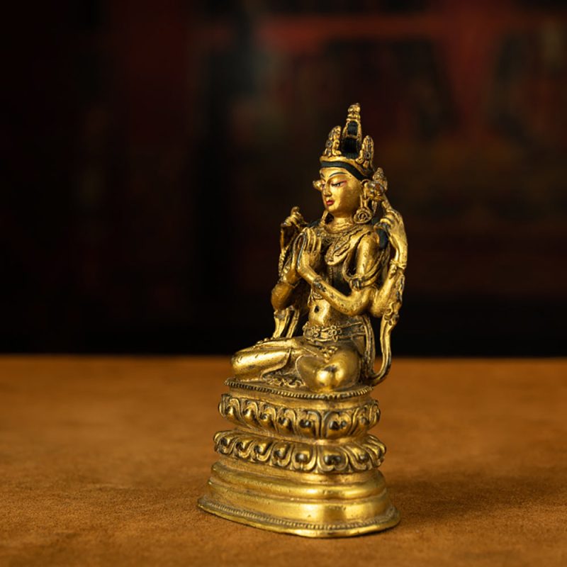 Rare Full Of Gold Qing Dynasty Tibetan Avalokitesvara Statue Whoever Is Gazed At By It Can Be Liberated - Image 3