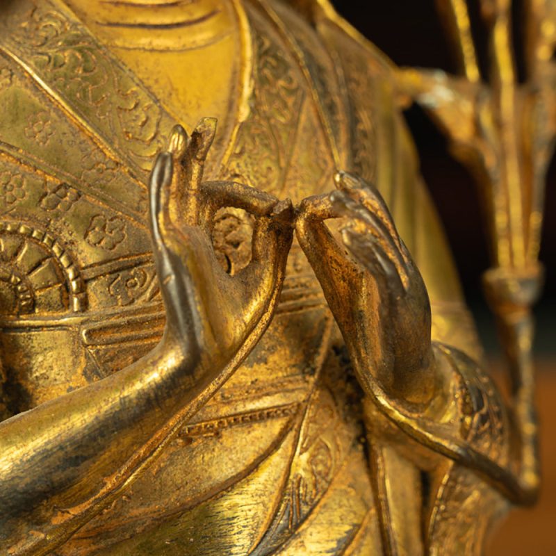 Extremely Rare Qing Dynasty Tibetan Gilt Tsongkhapa Statue Revered By Tibetans As The Second Buddha - Image 7