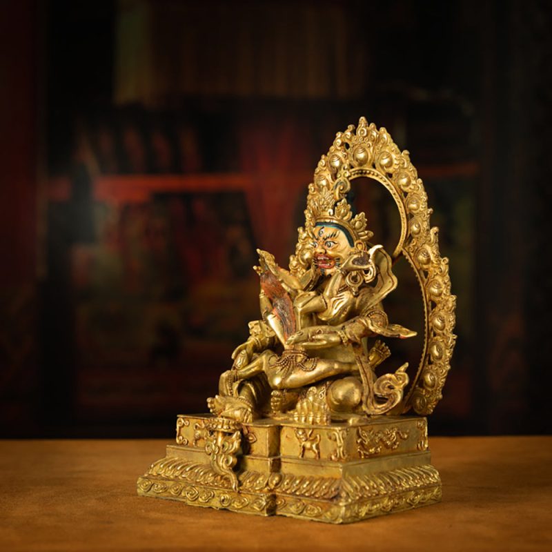 Extremely Rare Qing Dynasty Tibetan Gilded Double Body Yellow Jambhala with Original Craftsmanship - Image 4
