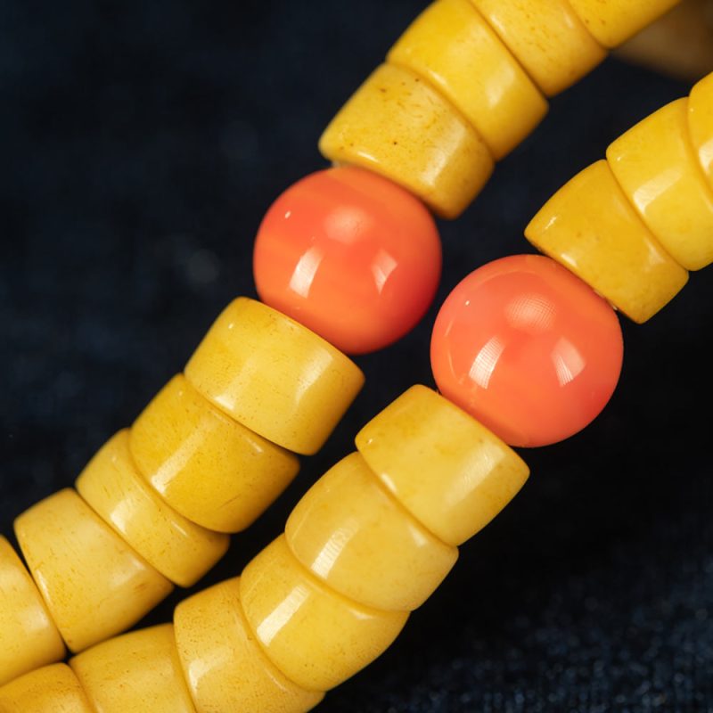 Qing Dynasty Tibetan Amber Yellow XB Bone Old Rosary Top Quality Exorcism Protection Bracelet - Image 5