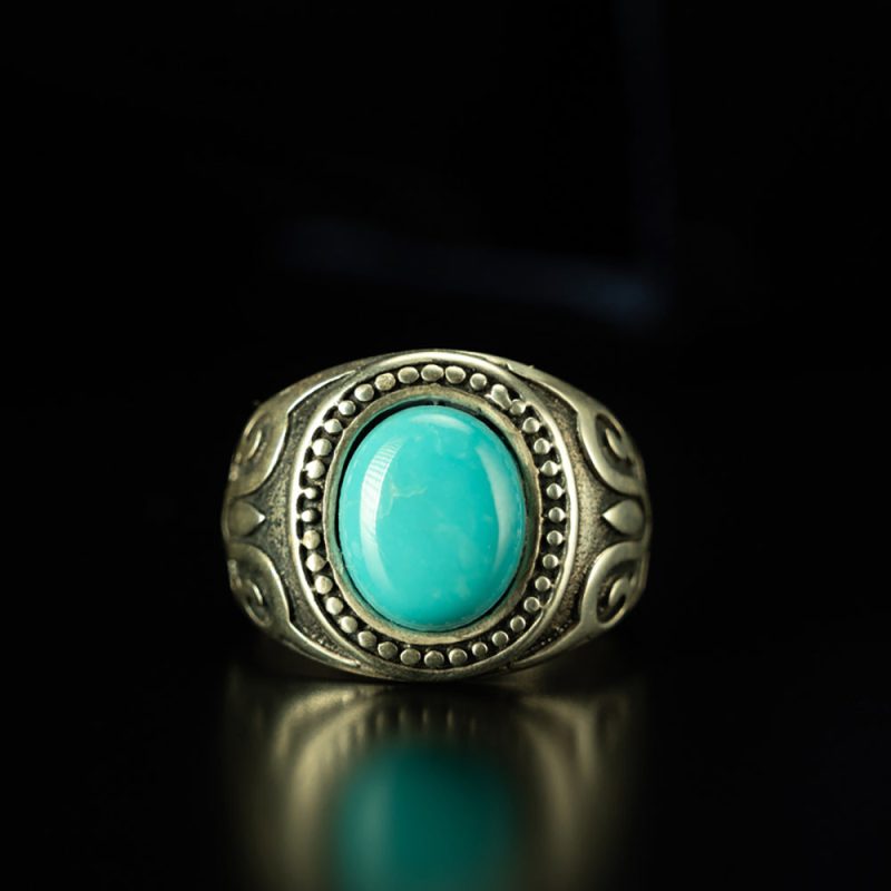 High-Density Natural Turquoise Adjustable Sterling Silver Ring for Spiritual Healing - Image 2
