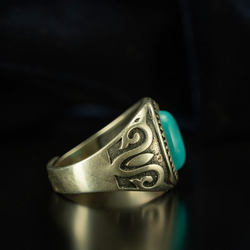High-Density Natural Turquoise Adjustable Sterling Silver Ring for Spiritual Healing - Image 4