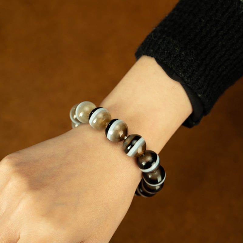 Extremely Rare Three-Color YBhaisajyaguuru Dzi Bead Bracelet with Top Quality - Image 2