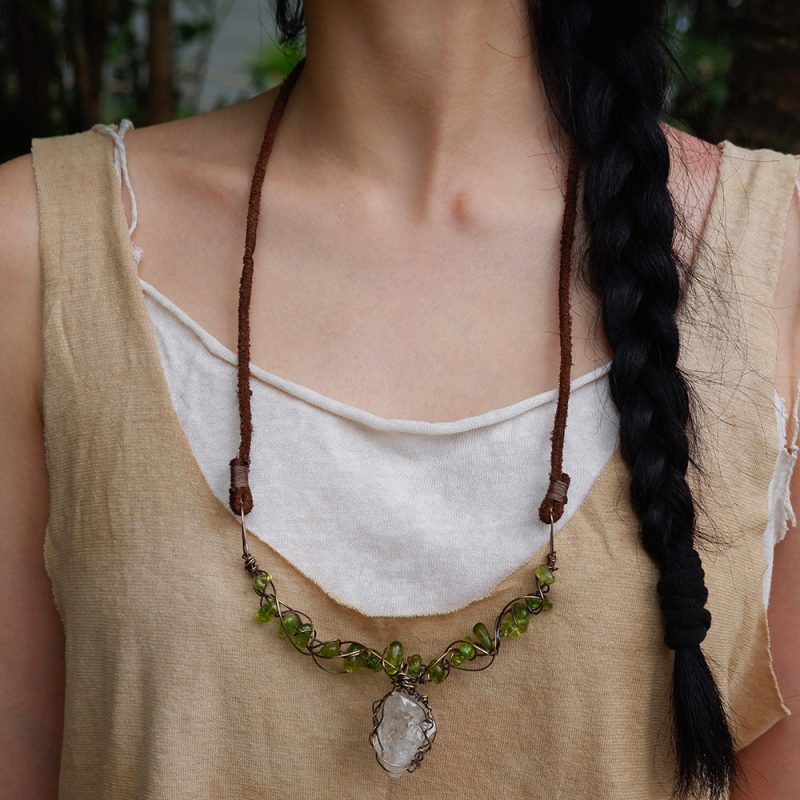 Earth’s Essence Handcrafted Green Peridot & Crystal Necklace - Image 2