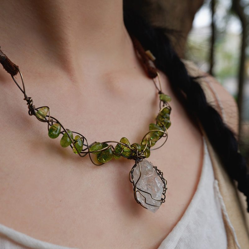 Earth’s Essence Handcrafted Green Peridot & Crystal Necklace - Image 3