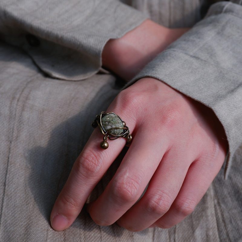 Earth’s Embrace Handcrafted Brass & Old Glass Ring - Image 3