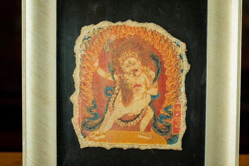 20th Century White Two-armed Mahakala Double Body Mural Tibetan Antique Thangka Purely Hand-painted - Image 11