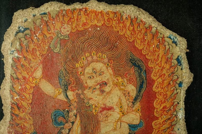 20th Century White Two-armed Mahakala Double Body Mural Tibetan Antique Thangka Purely Hand-painted - Image 15