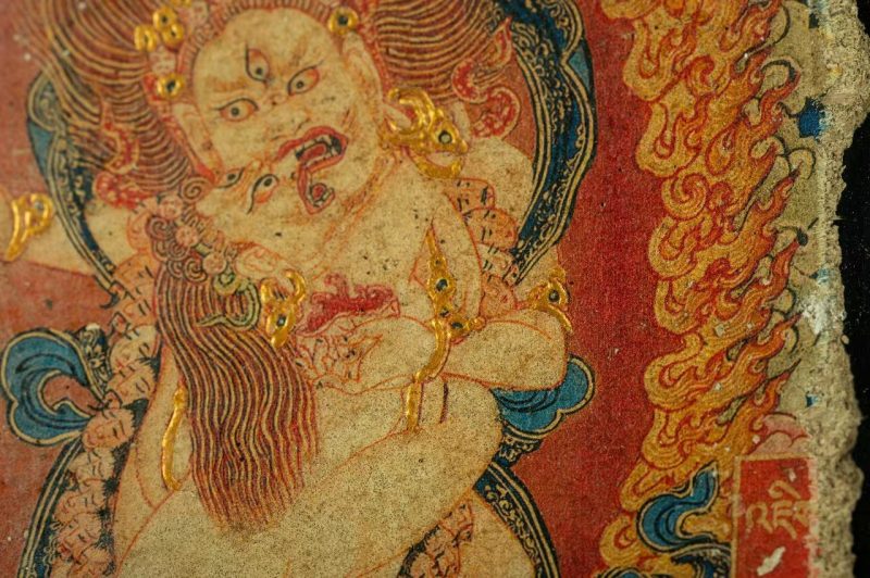 20th Century White Two-armed Mahakala Double Body Mural Tibetan Antique Thangka Purely Hand-painted - Image 13