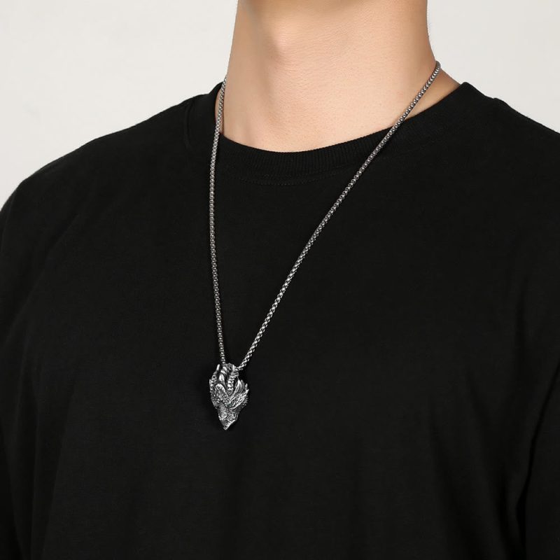EXQUISITE IN Pure Tin Dragon Head Luck Protection Metal Necklace Pendant - Image 6
