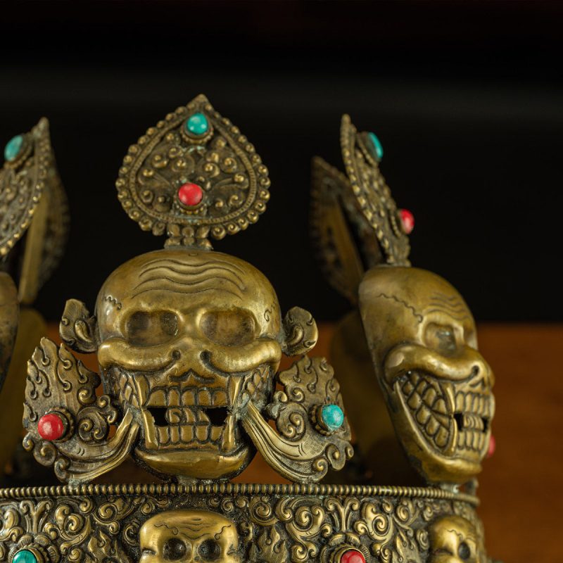 Qing Dynasty  Sita Vana's Dharma Protector Hat Yellow Lima Copper Inlaid With Coral and Turquoise Sakya Monastery - Image 9