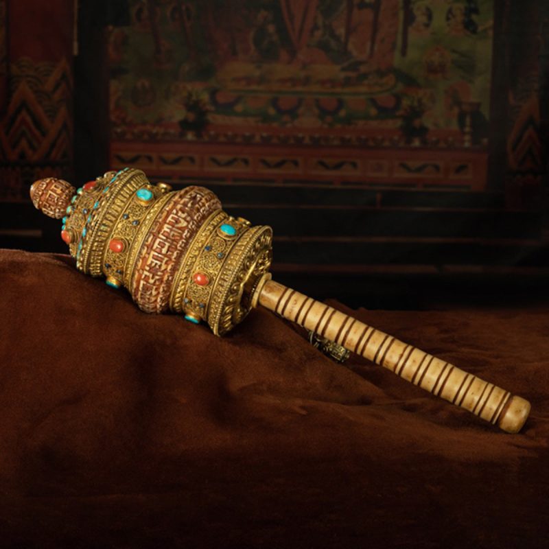 Qing Dynasty Prayer Wheel Tibetan ritual instrument gilt filigree inlaid with gems - Image 2