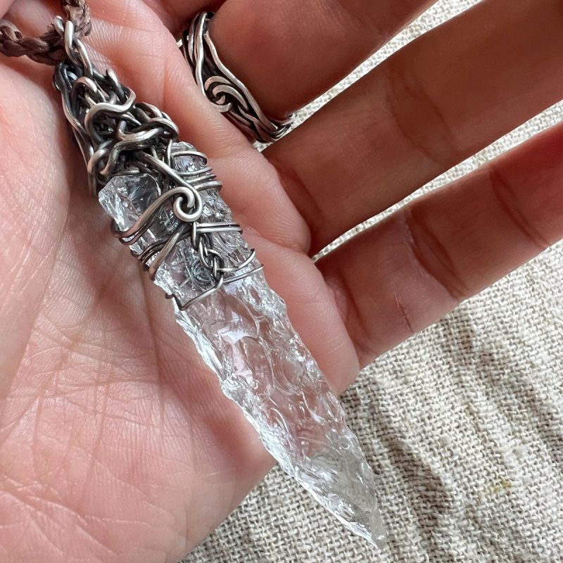 Tibetan Energy Protection White Quartz Crystal Sterling Silver Jewelry Handmade - Image 5