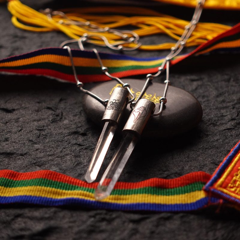 Eight Blessings from Tibet Spiritual Amulet Pendant in Sterling Silver & Crystal Quartz - Image 12