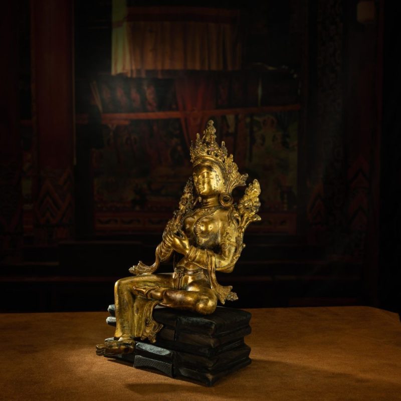 Ming Dynasty Green Tara Dharma Printed Statue Tibetan Antique Buddha Statue  Full of Gold Water - Image 3