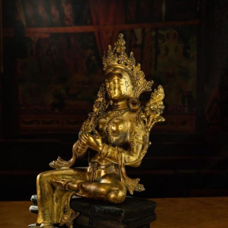 Ming Dynasty Green Tara Dharma Printed Statue Tibetan Antique Buddha Statue  Full of Gold Water - Image 2