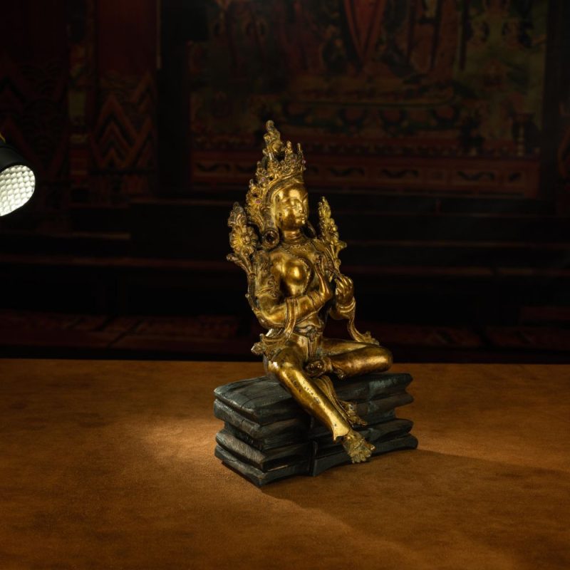 Ming Dynasty Green Tara Dharma Printed Statue Tibetan Antique Buddha Statue  Full of Gold Water - Image 4