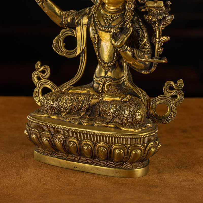 19th Century Manjusri Bodhisattva Tibet Antique Buddha Statue Yellow Lima gilt bronze Sera Monastery - Image 5