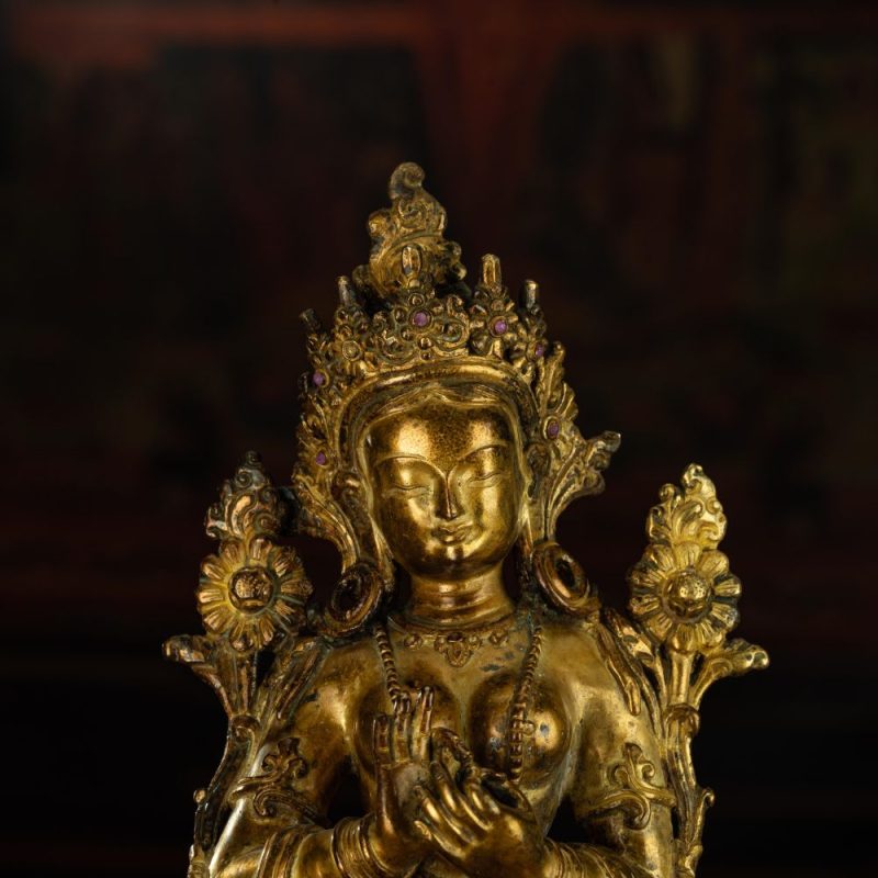 Ming Dynasty Green Tara Dharma Printed Statue Tibetan Antique Buddha Statue  Full of Gold Water - Image 10
