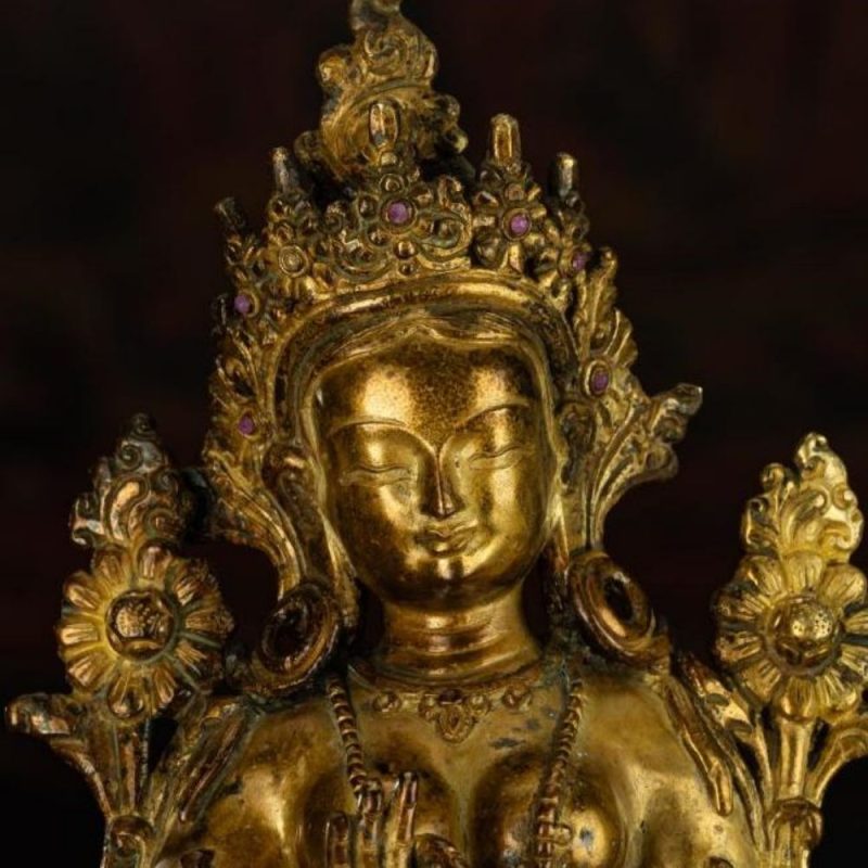 Ming Dynasty Green Tara Dharma Printed Statue Tibetan Antique Buddha Statue  Full of Gold Water - Image 9